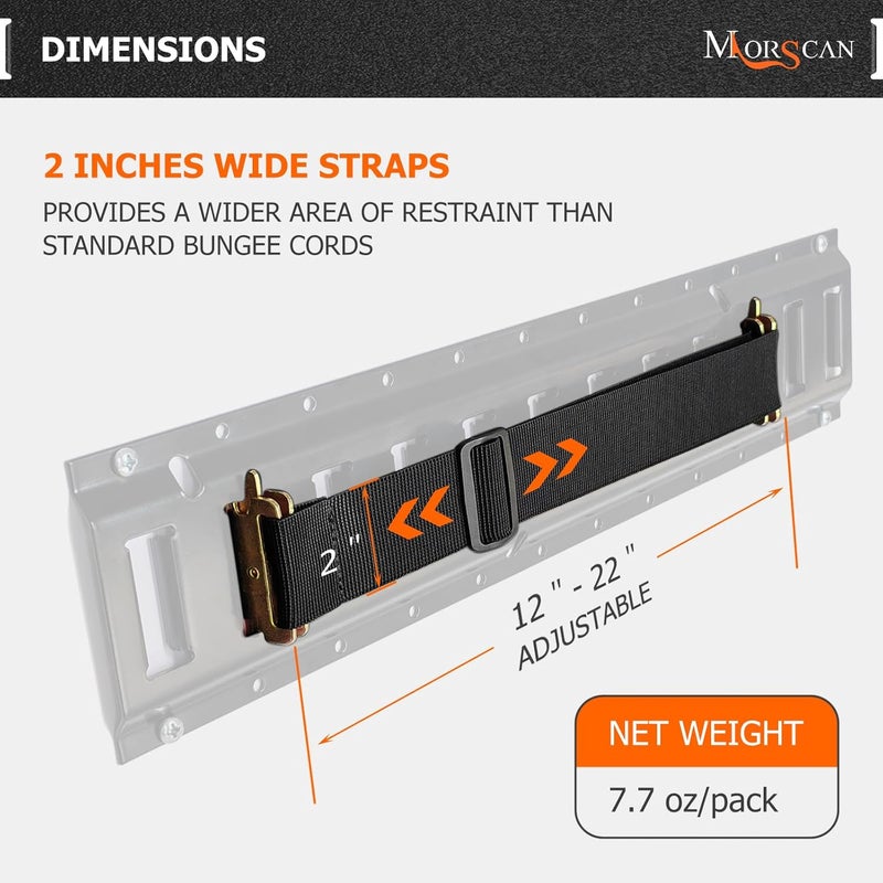 MorScan 8 Pack E-Track Bungee Tie-Down Straps, 12"-24" Length Adjustable 2" Width Black Bungee Straps, Secure Tools/Cargo to Walls for Trucks, Enclosed Trailers, Vans, Warehouses, Garages, Workshops - Image 3